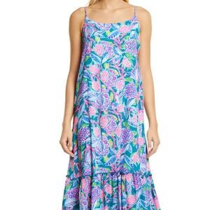 LILLY PULITZER ❀ Winni Midi Dress Maldives Green Turtle Wave (S) NWT